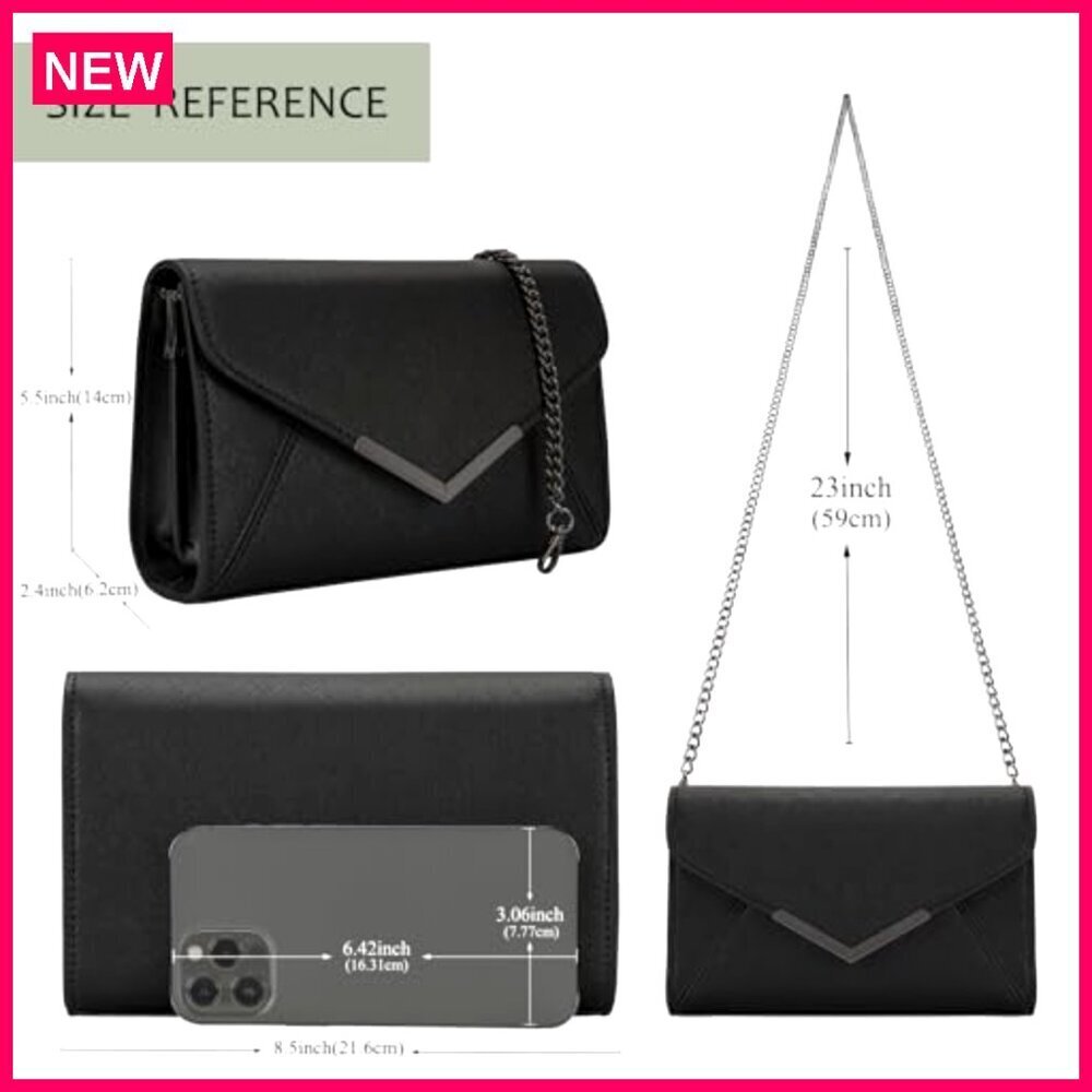 Faux Leather Envelope Clutch with Removable Chain Strap Formal Evening Bag - Picture 4 of 8